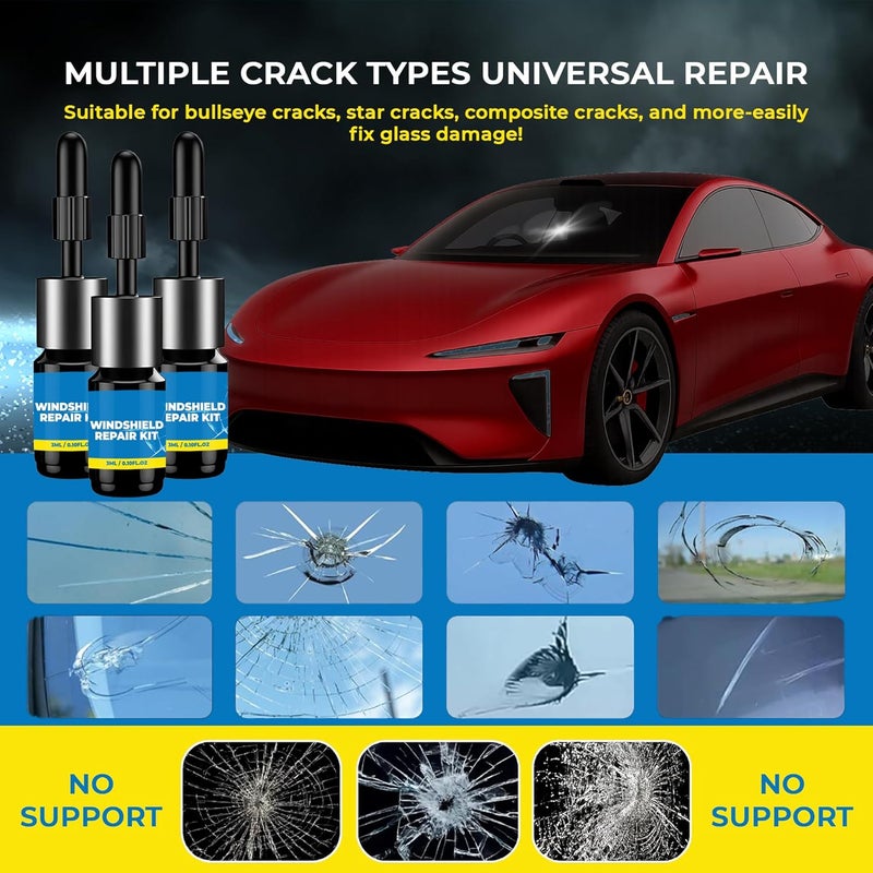 DESIGNIFYCO Store Windshield Crack Repair Kit 3 Bottles Nano Quick and Efficiency Glass Repair Liquid for Cracks Glass Fixing Chips,Bullseye, Star-Shaped,Windshield Scratch Remover - Image 3